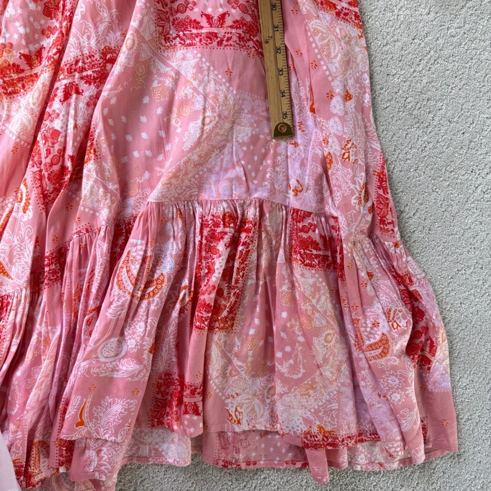 Roller Rabbit Maxi Dress Womens Size M Pink Red Patchwork Bandana Boho Tiered - Picture 10 of 13